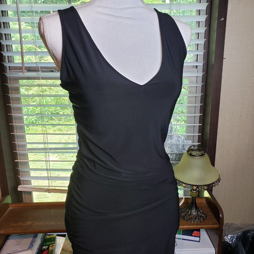 LBD Abi Ferrin Black Strappy Back Bodycon Midi Dress Evening womens M medium